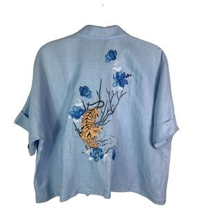 Topshop Kady Tiger Embroidered Cropped Blouse
